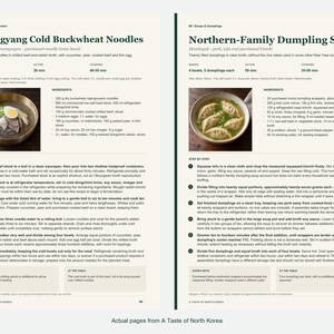 Two actual recipe pages from A Taste of North Korea.