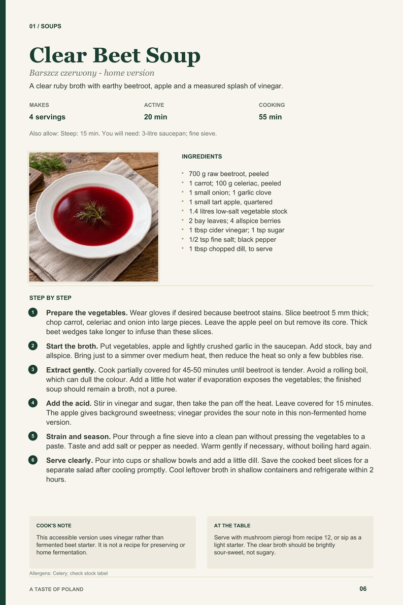 Actual PDF page 6 from A Taste of Poland: Clear Beet Soup recipe page.