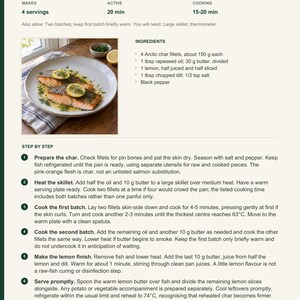 Actual PDF page 13 from A Taste of Iceland: Arctic Char with Lemon Butter recipe page.