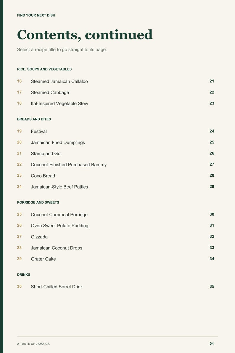 Actual PDF page 4 from A Taste of Jamaica: Contents, page 2.