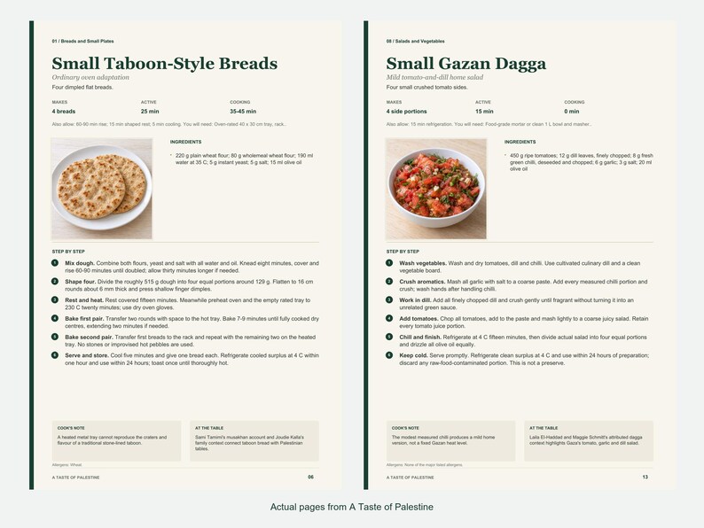 Two actual recipe pages from A Taste of Palestine.