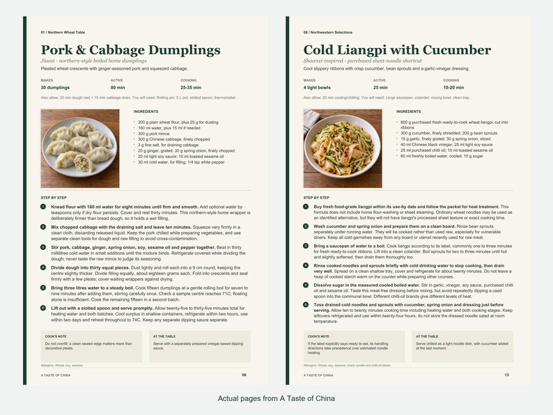 Two actual recipe pages from A Taste of China.
