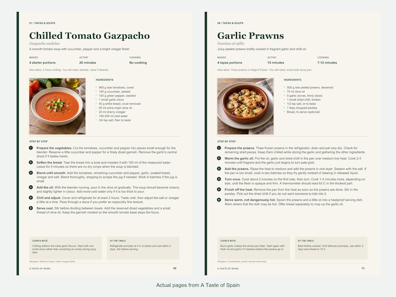 Two actual recipe pages from A Taste of Spain.