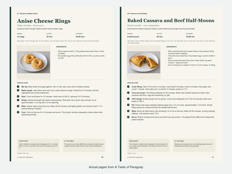 Two actual recipe pages from A Taste of Paraguay.