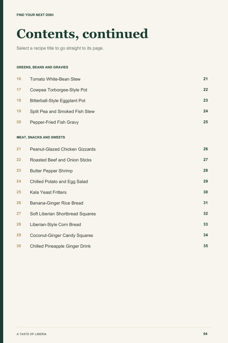 Actual PDF page 4 from A Taste of Liberia: Contents, page 2.