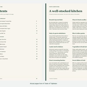 Actual contents and kitchen-notes pages from A Taste of Tajikistan.