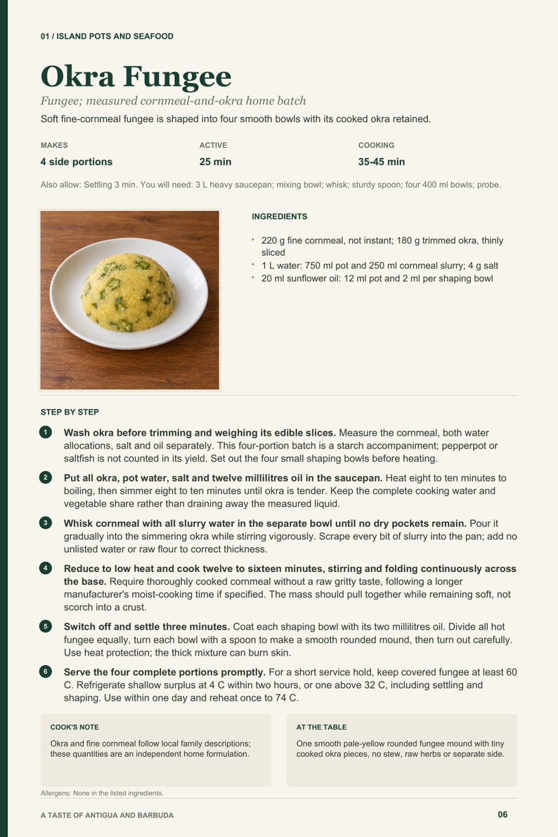 Actual PDF page 6 from A Taste of Antigua and Barbuda: Okra Fungee recipe page.