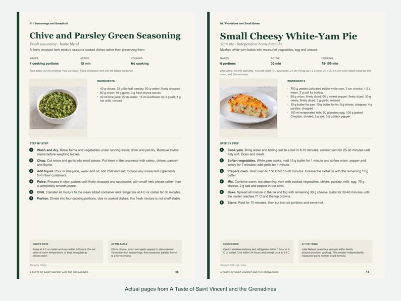 Two actual recipe pages from A Taste of Saint Vincent and the Grenadines.