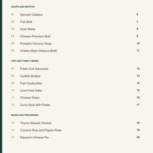 Actual PDF page 3 from A Taste of Dominica: Contents, page 1.