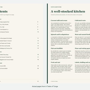 Actual contents and kitchen-notes pages from A Taste of Tonga.