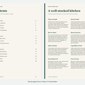 Actual contents and kitchen-notes pages from A Taste of Turkmenistan.