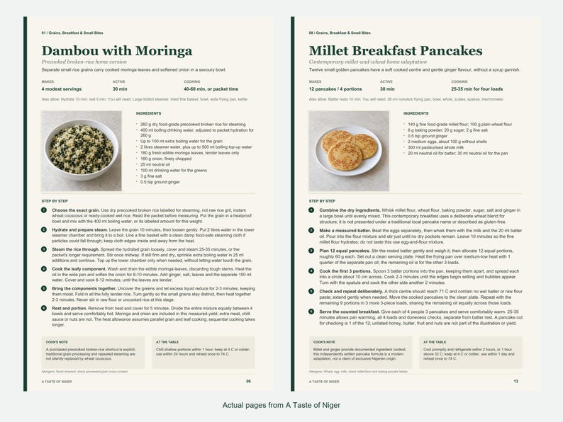 Two actual recipe pages from A Taste of Niger.
