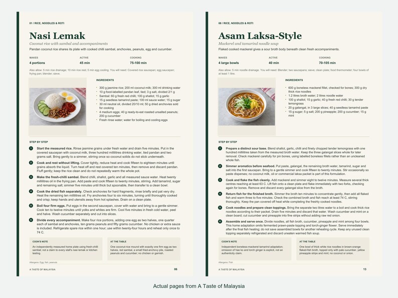 Two actual recipe pages from A Taste of Malaysia.