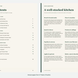 Actual contents and kitchen-notes pages from A Taste of Austria.