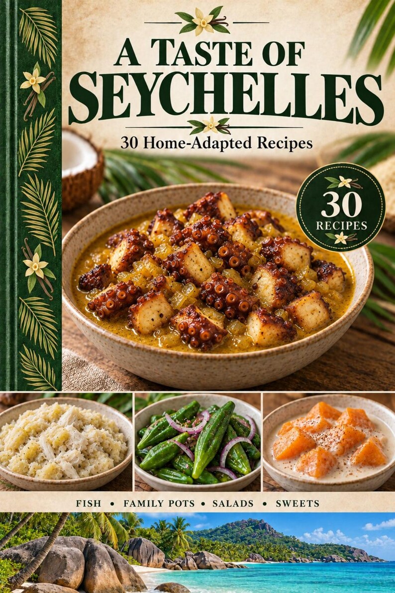 Actual cover of the A Taste of Seychelles PDF cookbook.