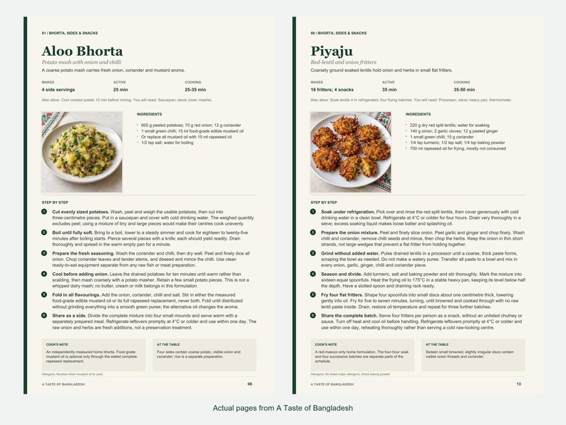 Two actual recipe pages from A Taste of Bangladesh.