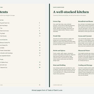 Actual contents and kitchen-notes pages from A Taste of Saint Lucia.
