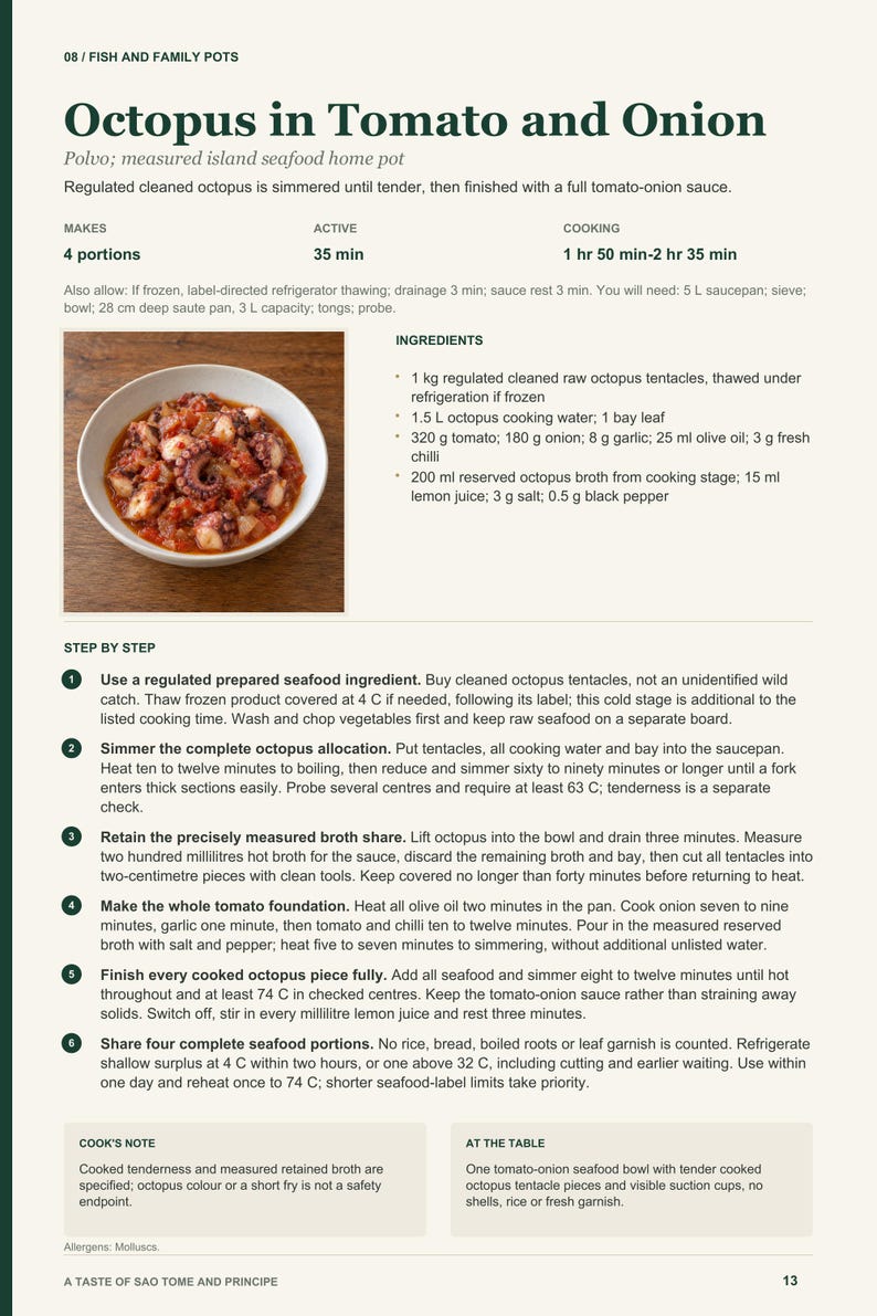 Actual PDF page 13 from A Taste of Sao Tome and Principe: Octopus in Tomato and Onion recipe page.