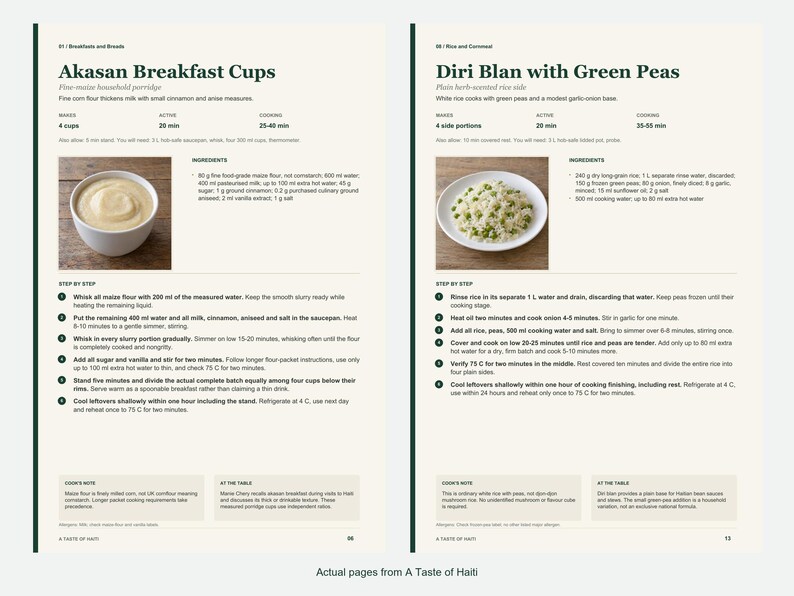 Two actual recipe pages from A Taste of Haiti.
