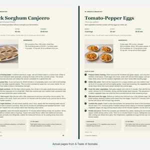 Two actual recipe pages from A Taste of Somalia.