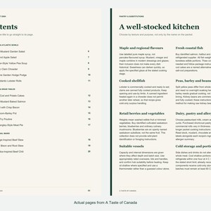 Actual contents and kitchen-notes pages from A Taste of Canada.