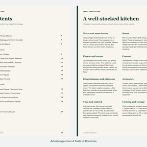 Actual contents and kitchen-notes pages from A Taste of Honduras.
