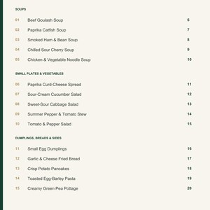 Actual PDF page 3 from A Taste of Hungary: Contents, page 1.