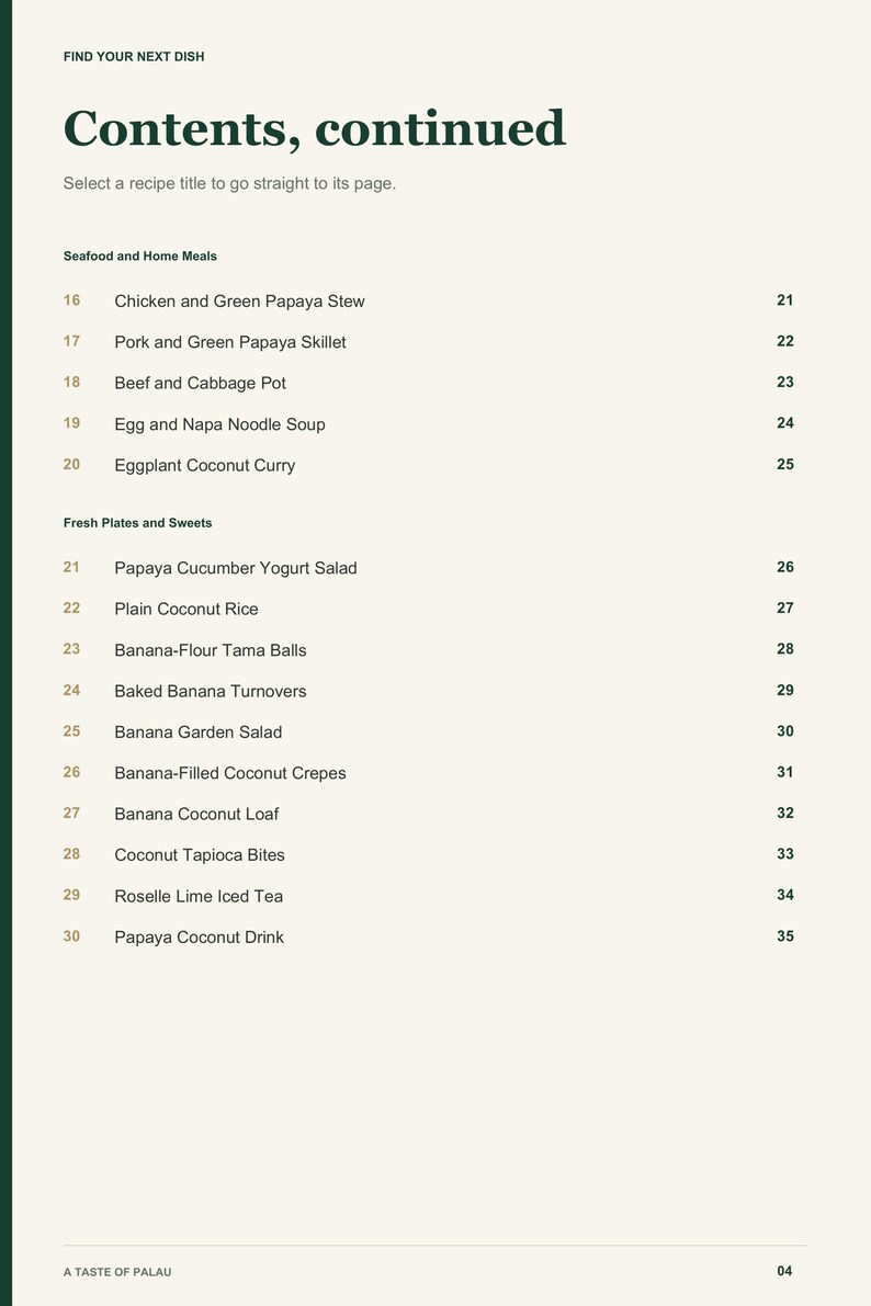 Actual PDF page 4 from A Taste of Palau: Contents, page 2.