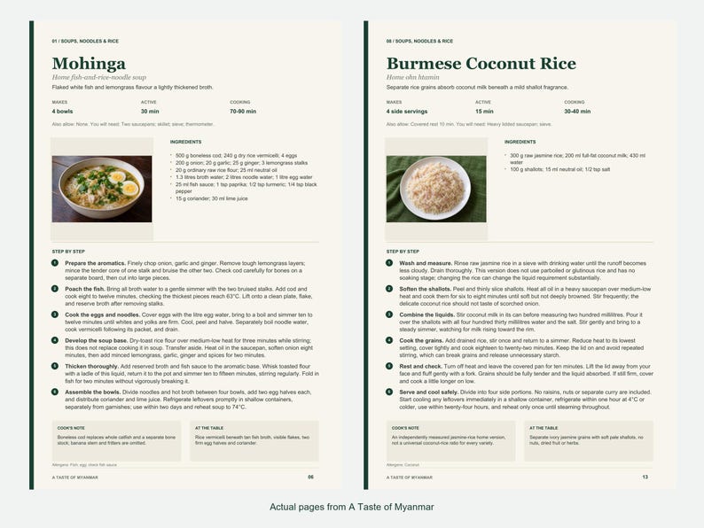 Two actual recipe pages from A Taste of Myanmar.