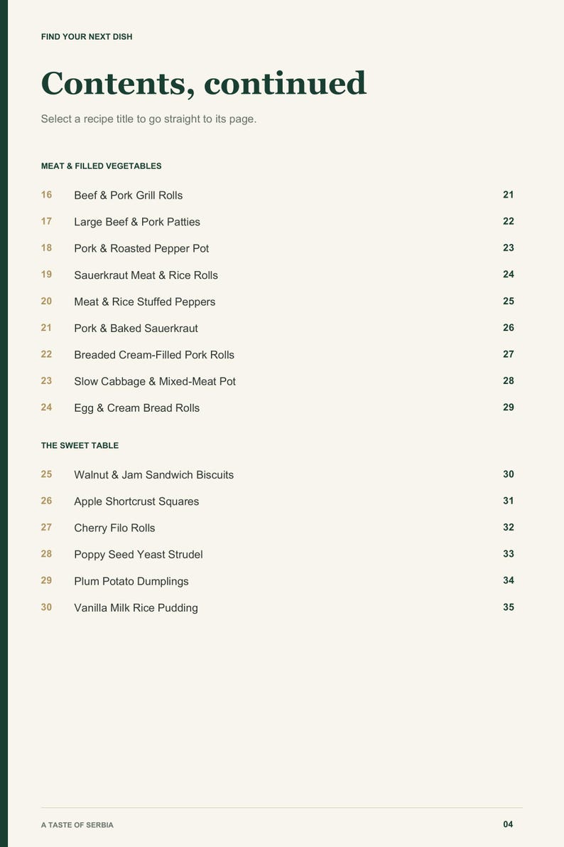 Actual PDF page 4 from A Taste of Serbia: Contents, page 2.
