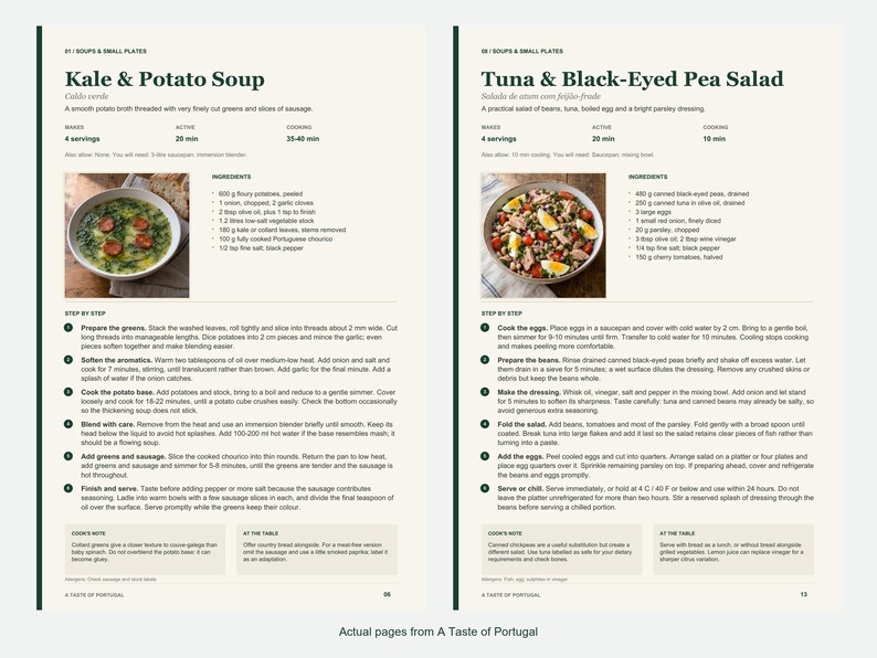 Two actual recipe pages from A Taste of Portugal.