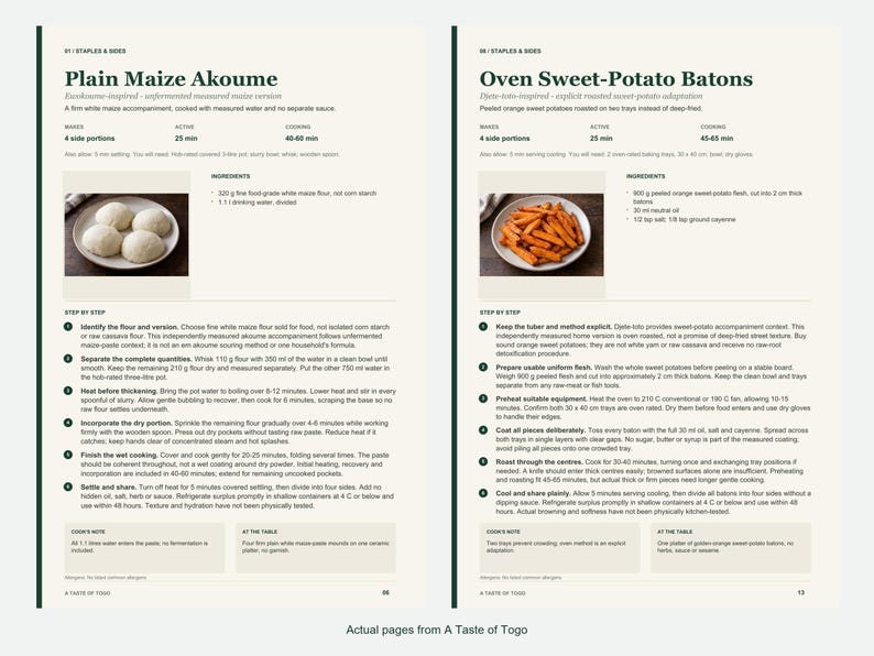 Two actual recipe pages from A Taste of Togo.
