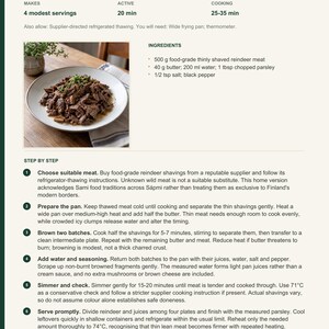 Actual PDF page 13 from A Taste of Finland: Butter-Sautéed Reindeer recipe page.