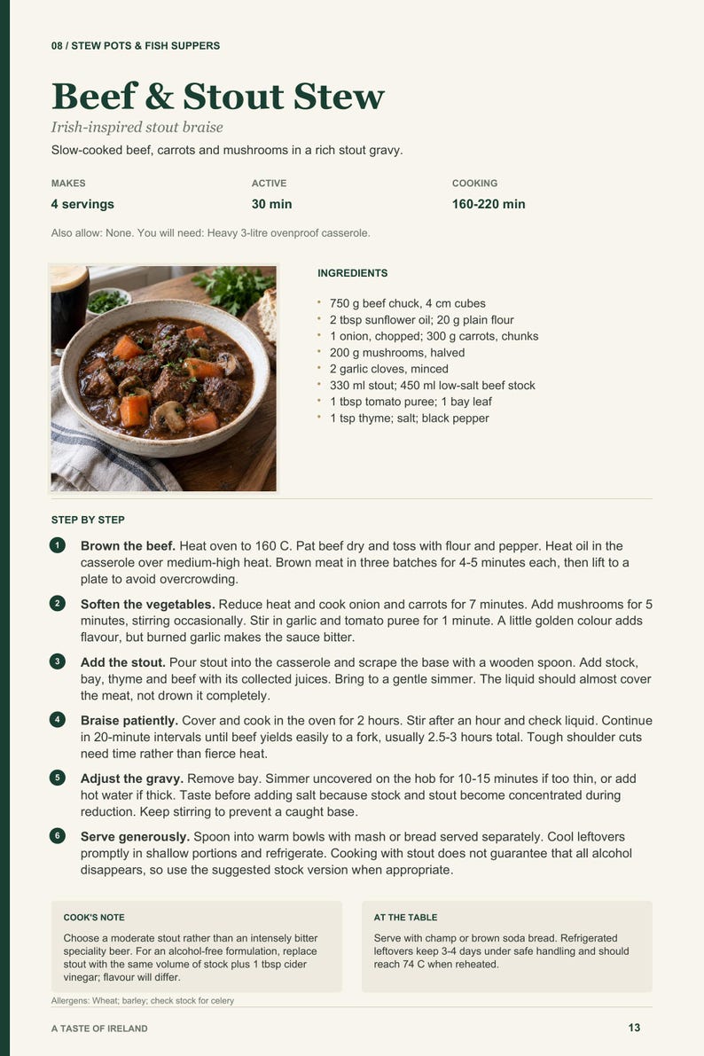 Actual PDF page 13 from A Taste of Ireland: Beef & Stout Stew recipe page.