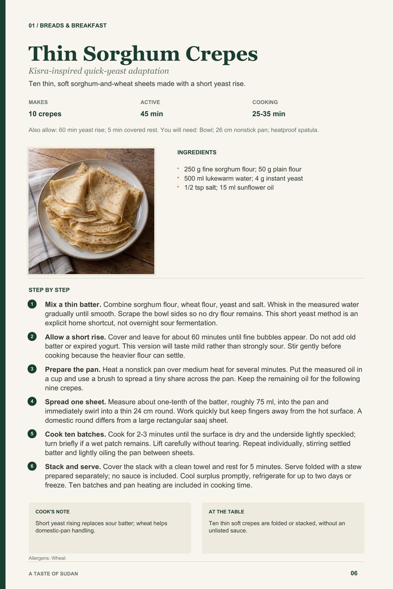 Actual PDF page 6 from A Taste of Sudan: Thin Sorghum Crepes recipe page.