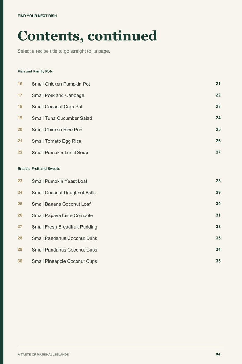 Actual PDF page 4 from A Taste of Marshall Islands: Contents, page 2.
