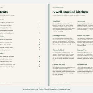 Actual contents and kitchen-notes pages from A Taste of Saint Vincent and the Grenadines.