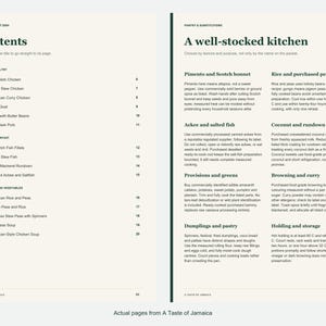 Actual contents and kitchen-notes pages from A Taste of Jamaica.