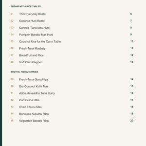 Actual PDF page 3 from A Taste of Maldives: Contents, page 1.