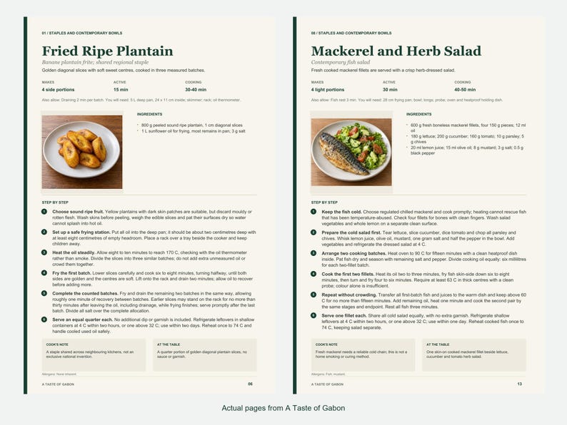 Two actual recipe pages from A Taste of Gabon.