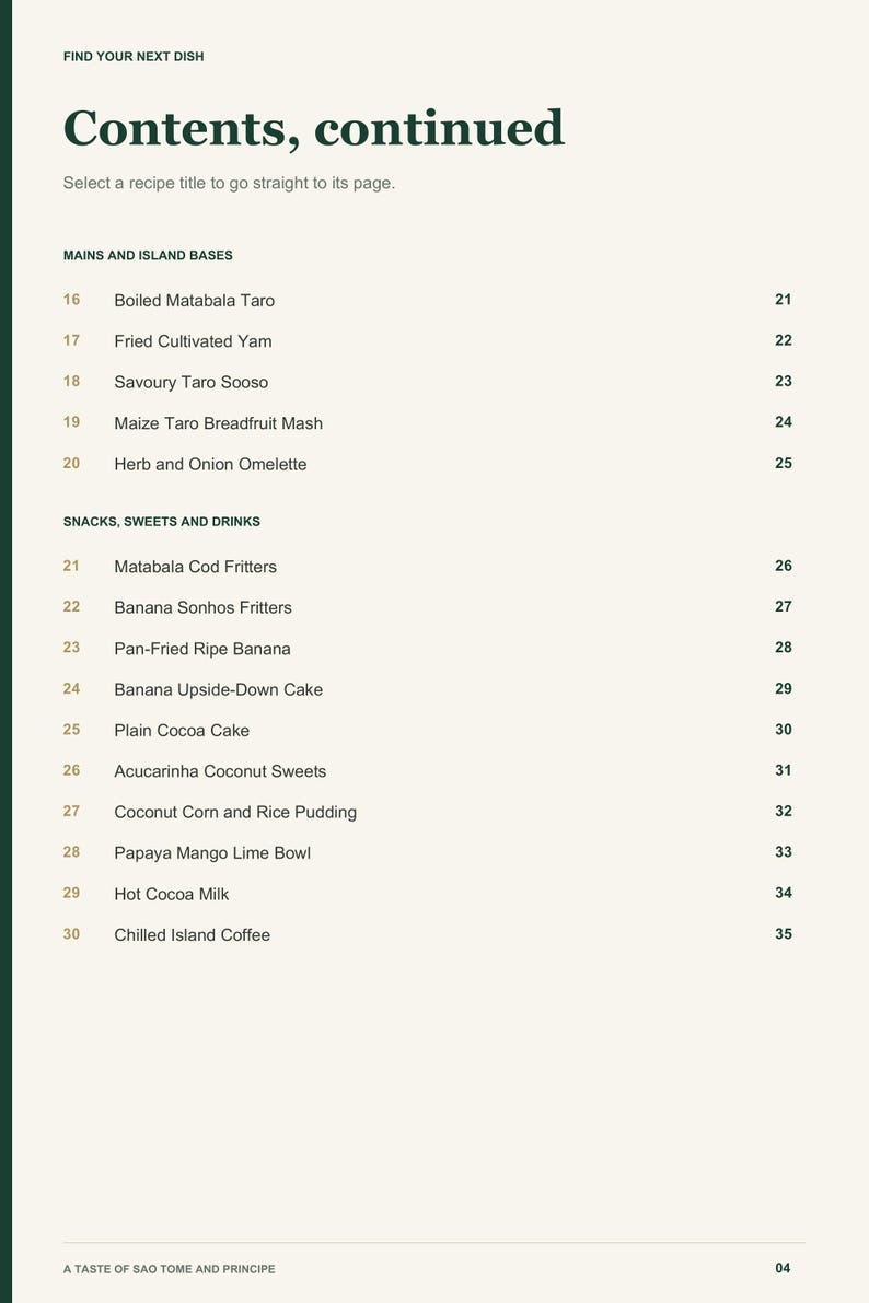 Actual PDF page 4 from A Taste of Sao Tome and Principe: Contents, page 2.