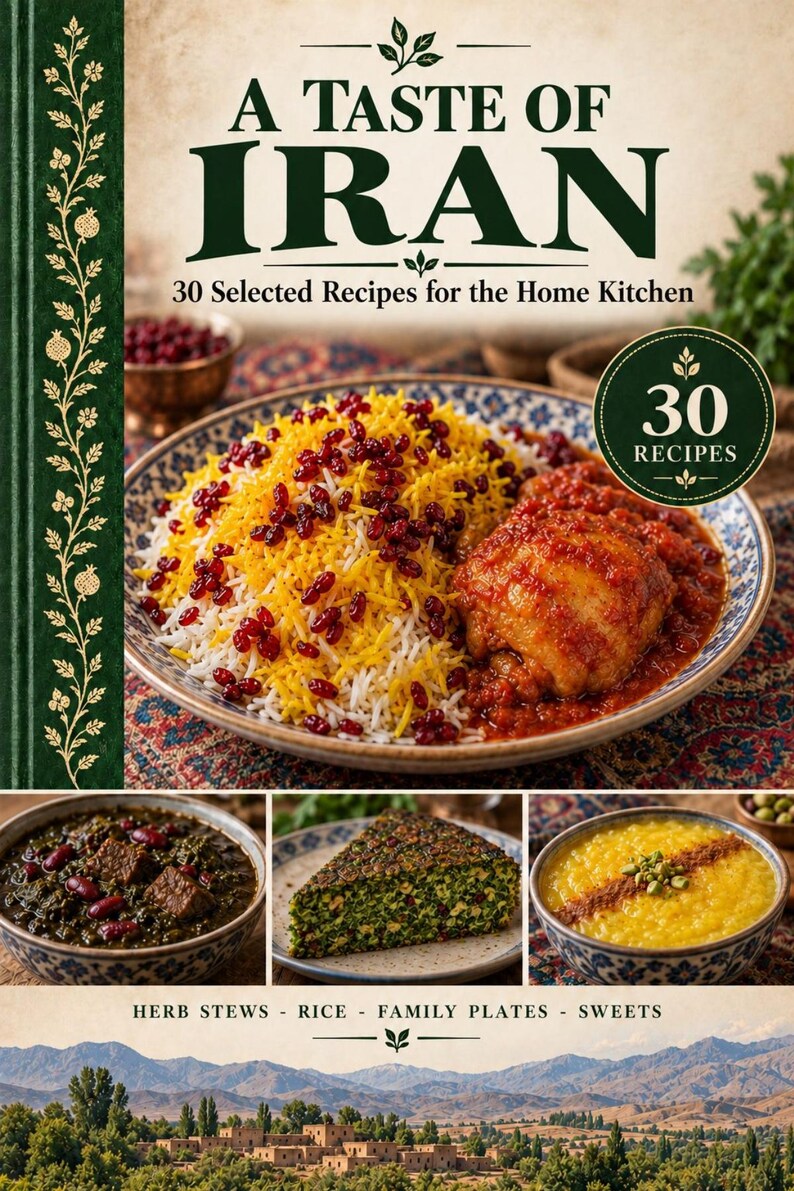 Actual cover of the A Taste of Iran PDF cookbook.
