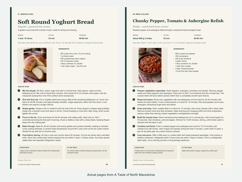 Two actual recipe pages from A Taste of North Macedonia.