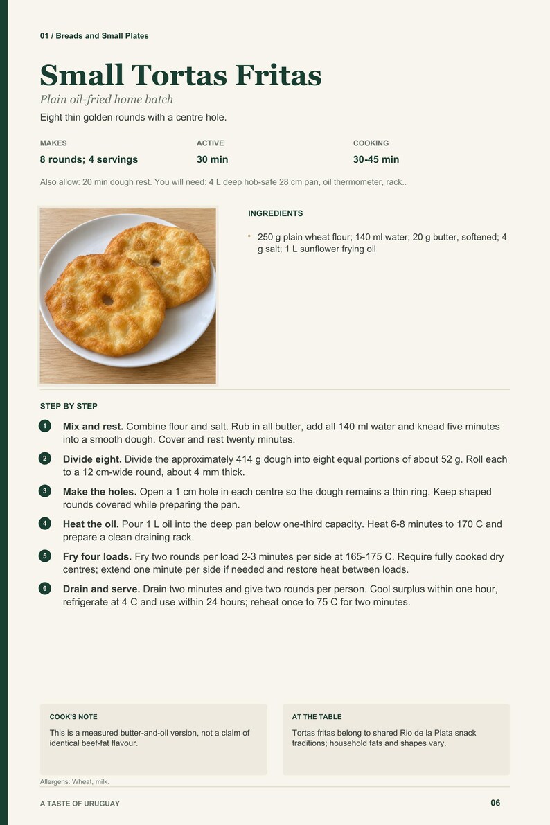 Actual PDF page 6 from A Taste of Uruguay: Small Tortas Fritas recipe page.
