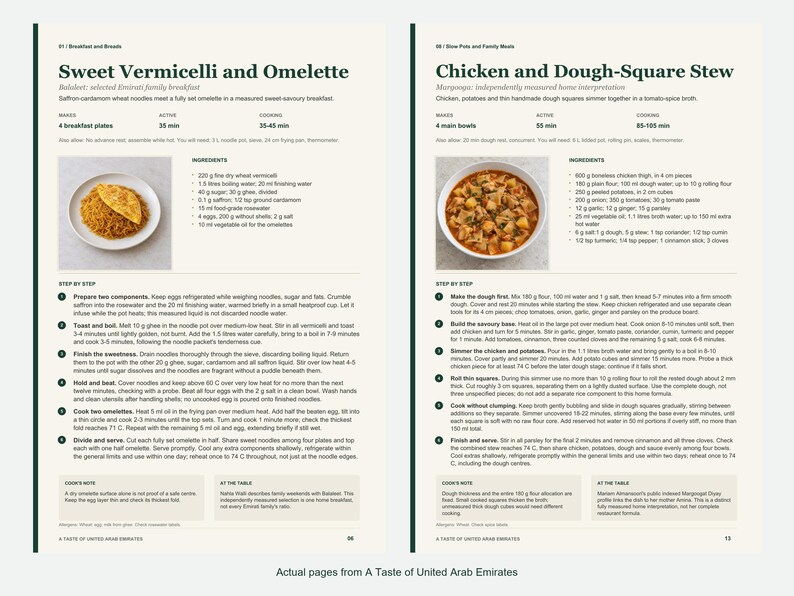 Two actual recipe pages from A Taste of United Arab Emirates.