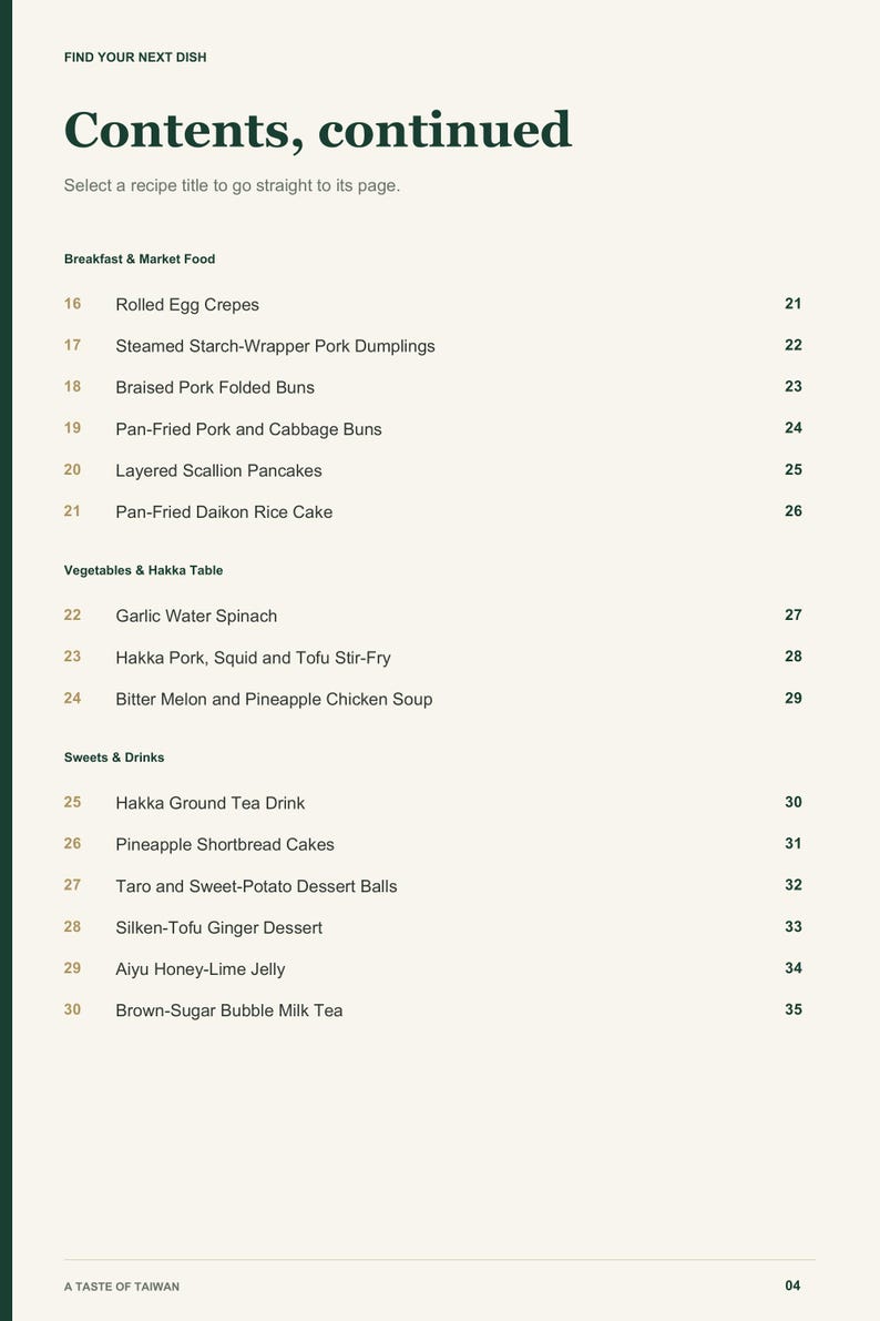 Actual PDF page 4 from A Taste of Taiwan: Contents, page 2.