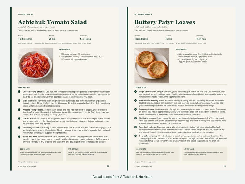 Two actual recipe pages from A Taste of Uzbekistan.