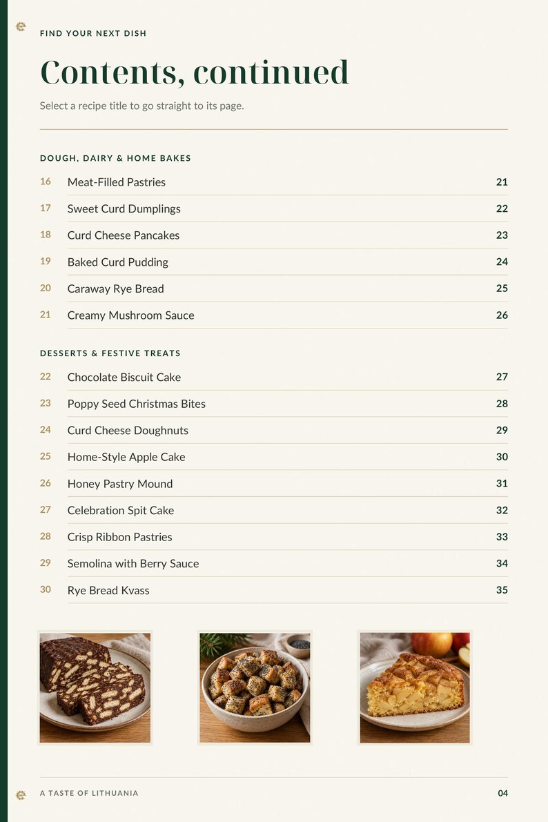 Actual PDF page 4 from A Taste of Lithuania: Contents, page 2.