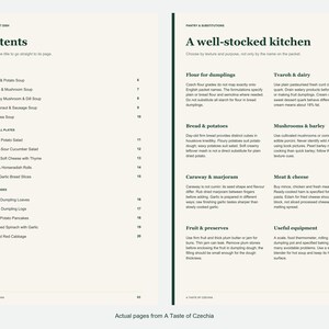 Actual contents and kitchen-notes pages from A Taste of Czechia.