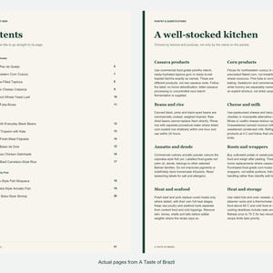 Actual contents and kitchen-notes pages from A Taste of Brazil.